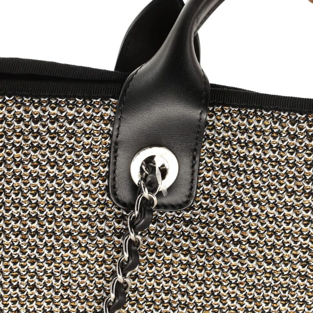 Chanel Deauville Logo Shopping Tote Printed Raffia Large Black, Neutral - Picture 8 of 9